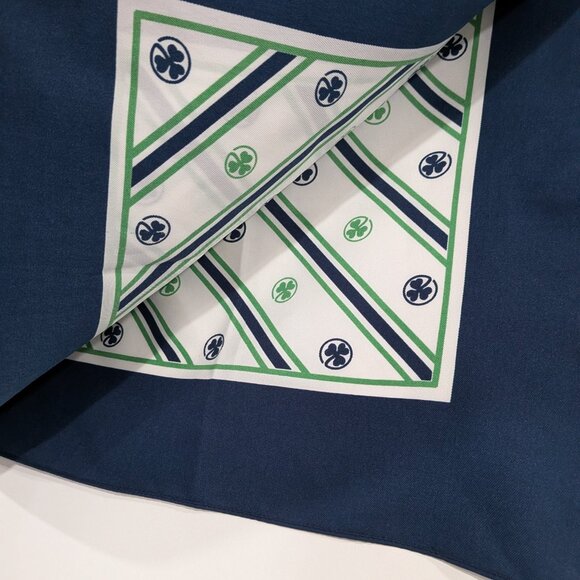 Ireland Souvenir Shamrock Treffoil Pattern Scarf Navy Blue White Green VINTAGE - Picture 3 of 3